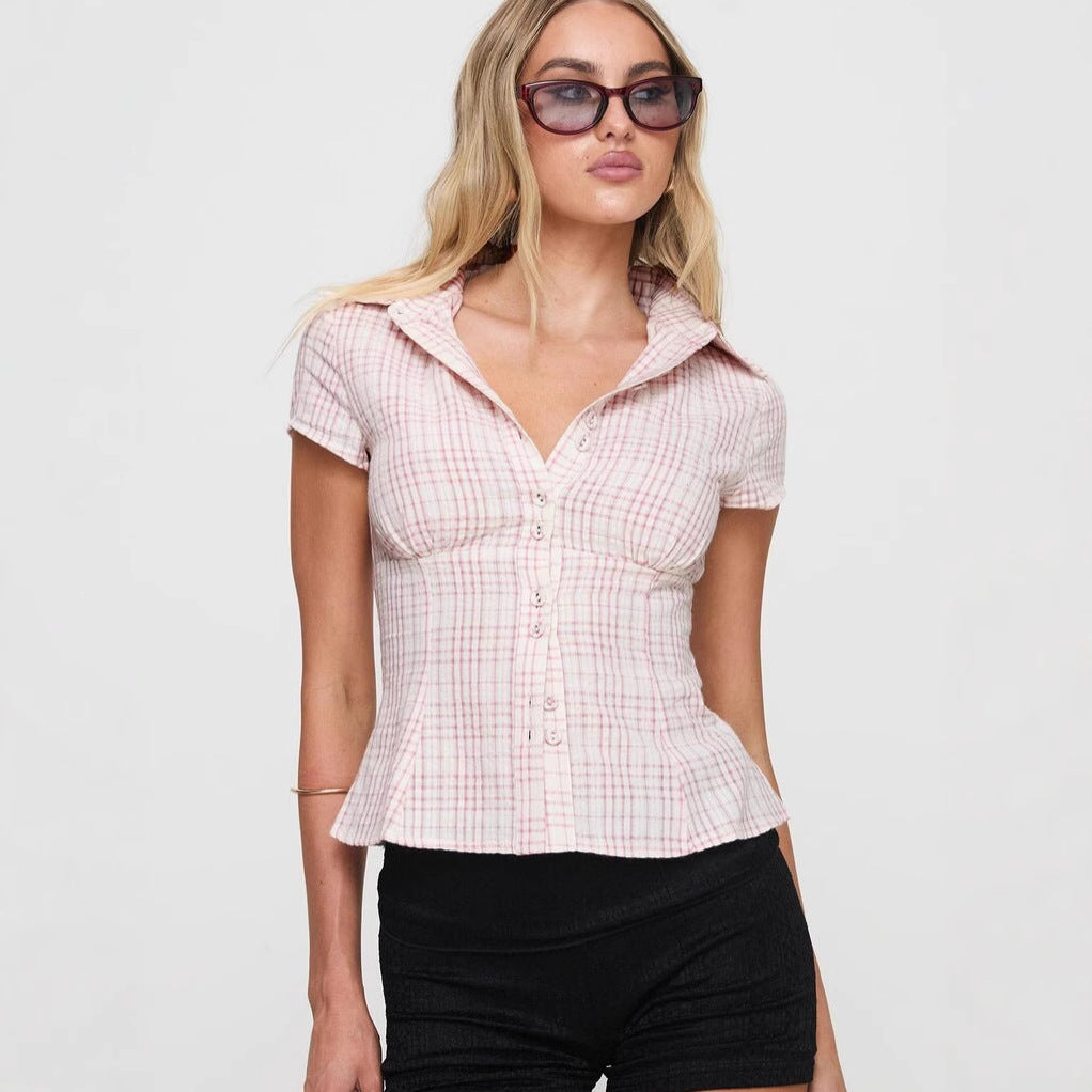 SOFIE™ Vintage Geruite Blouse