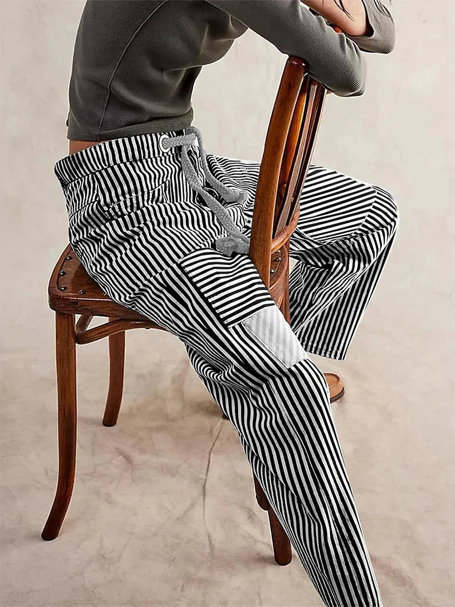NINA™ Gestreepte Broek met Wijde Pijpen