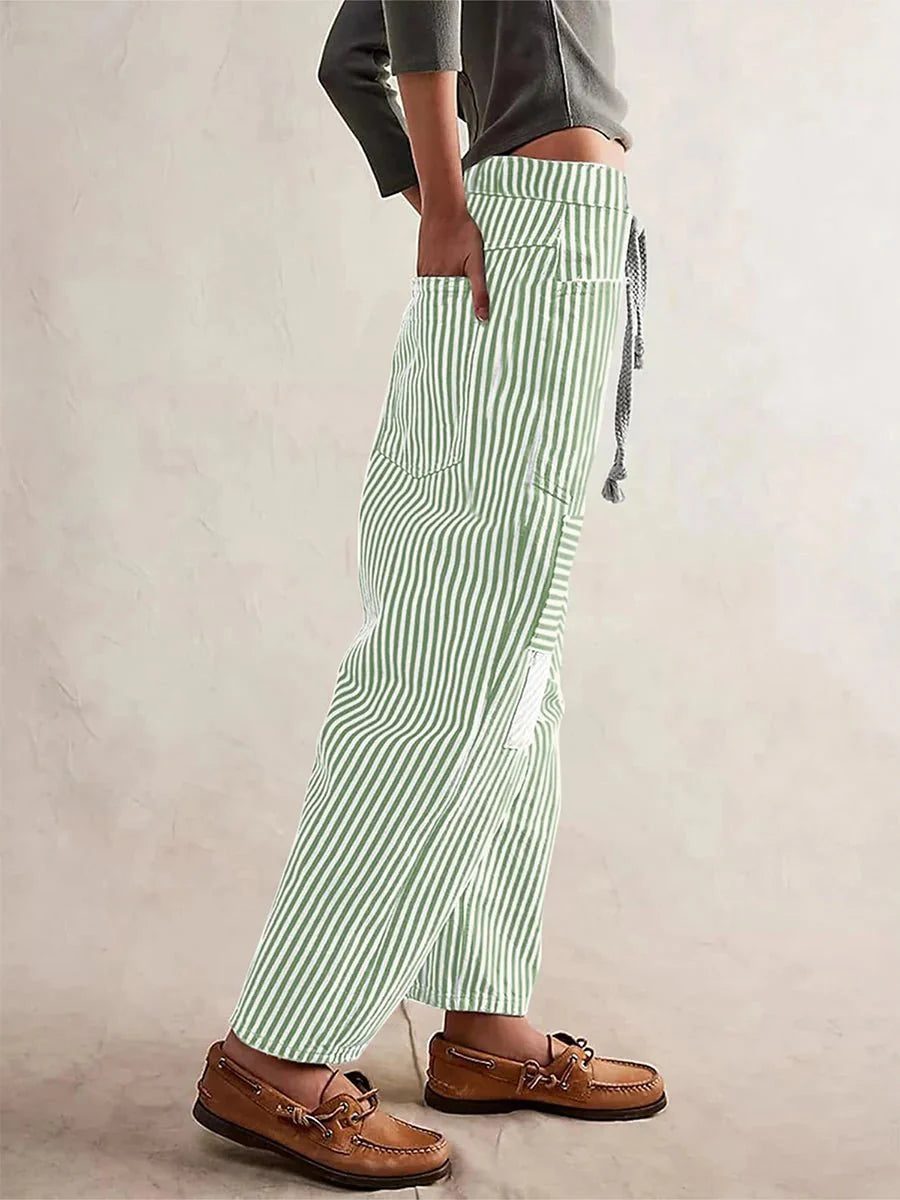 NINA™ Gestreepte Broek met Wijde Pijpen