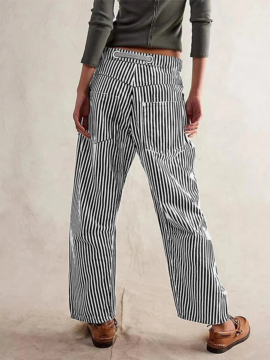 NINA™ Gestreepte Broek met Wijde Pijpen