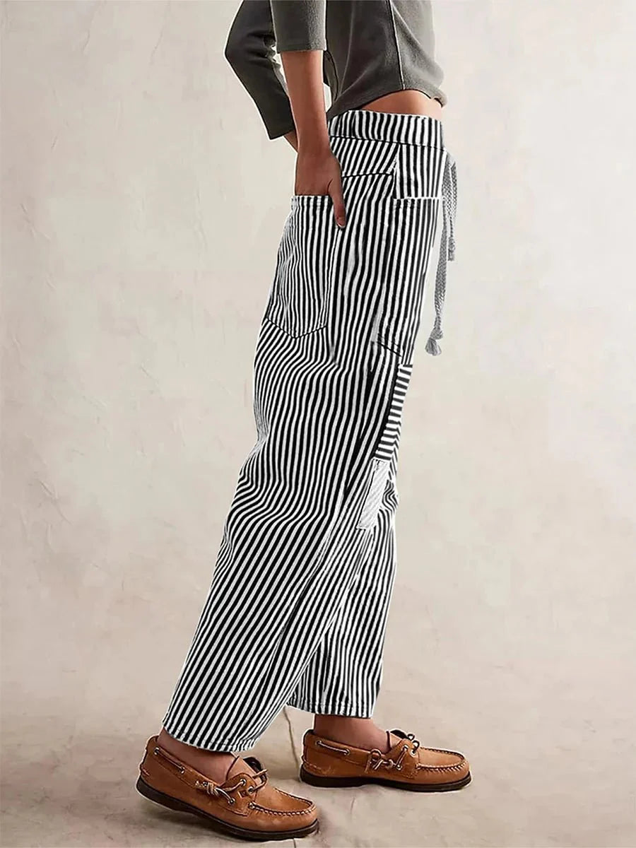 NINA™ Gestreepte Broek met Wijde Pijpen