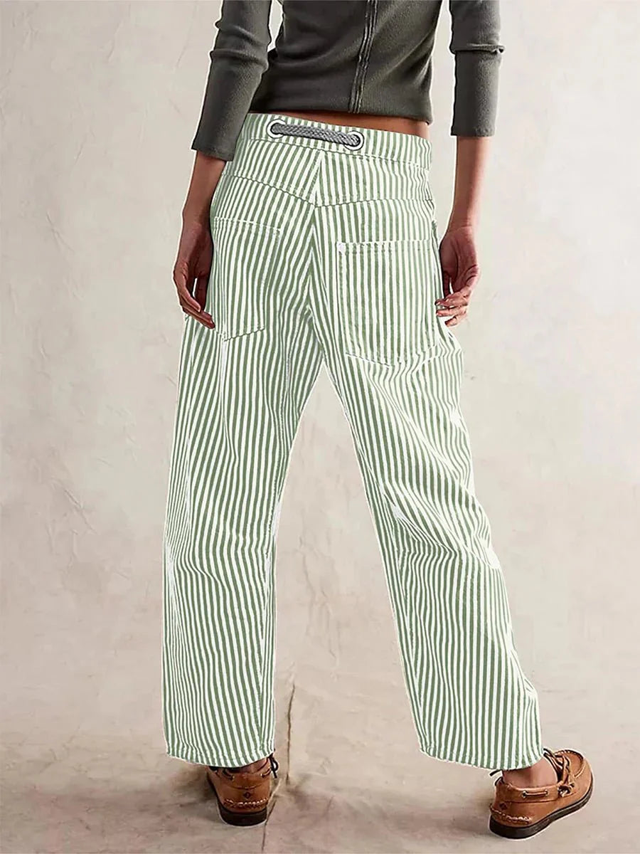 NINA™ Gestreepte Broek met Wijde Pijpen